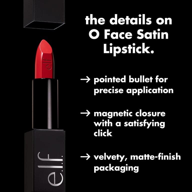 e.l.f. O Face Satin Lipstick, ricamente pigmentado, lápiz labial cremoso nutritivo y de larga duración, con jojoba, vegano y libre de crueldad animal, Shameless - imagen 4