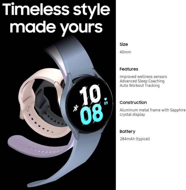 Samsung Galaxy Watch 5 (40mm, WIFI + 4G LTE) Smartwatch Super AMOLED de 1.2" GPS Bluetooth con entrenamiento de sueño avanzado, sensor bioactivo, resistente al agua R905U (cargador genérico, grafito) (renovado) - imagen 6