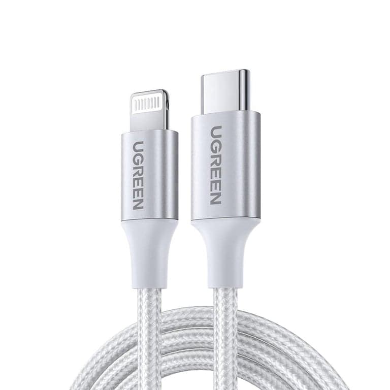 UGREEN Cable USB-C a Lightning, Certificado MFi, Compatible con PD, 3.3 ft (1 m), Carga Rápida, Lightning, Resistente, Trenzado de Nylon, con Varios iPhones y iPads, Plateado