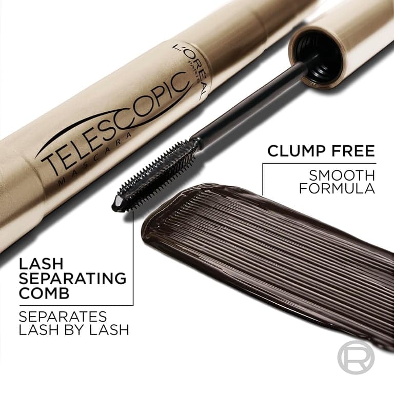 Máscara de Pestañas Telescopic Original de L’Oreal Paris Makeup, Fórmula de Volumen y Longitud para Separar Pestañas, Lavable, Negro Más Negro, 0.27 Fl Oz., 1 Unidad - imagen 3