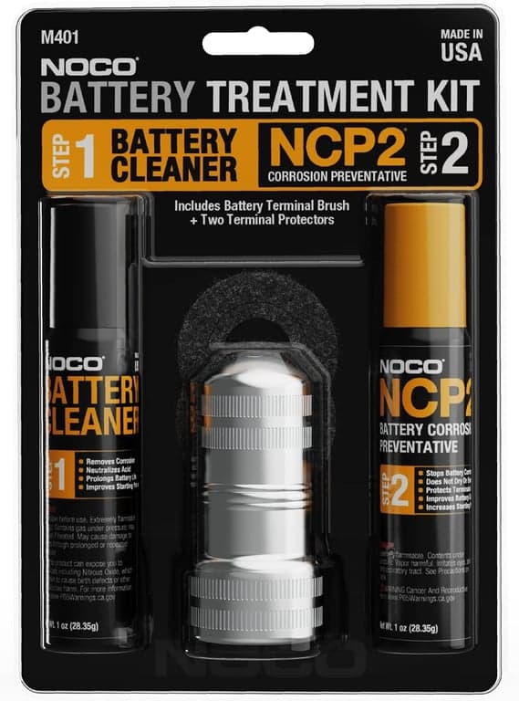 NOCO NCP2 M401 Kit de limpieza de terminales de batería con aerosol preventivo de corrosión de batería, aerosol limpiador de batería, cepillo de limpieza de terminales de batería y arandelas anticorrosión