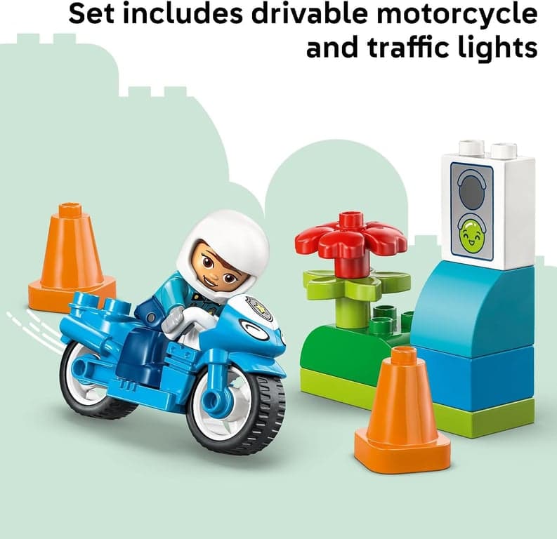 LEGO DUPLO Town Moto de Policía Azul Juguete de Construcción para Niños Pequeños - Set de Juego de Simulación y de Aprendizaje para y Niñas, Edades 2+ - Bloques de para Practicar Habilidades Motoras - Regalo de Cumpleaños - 10471 - imagen 3