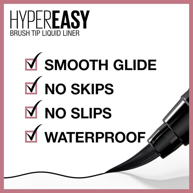 Maybelline Hyper Easy Liquid Pen No-Skip Eyeliner, Acabado Satinado, Fórmula Resistente al Agua, Pitch Black, 0.018 Fl Oz - imagen 3