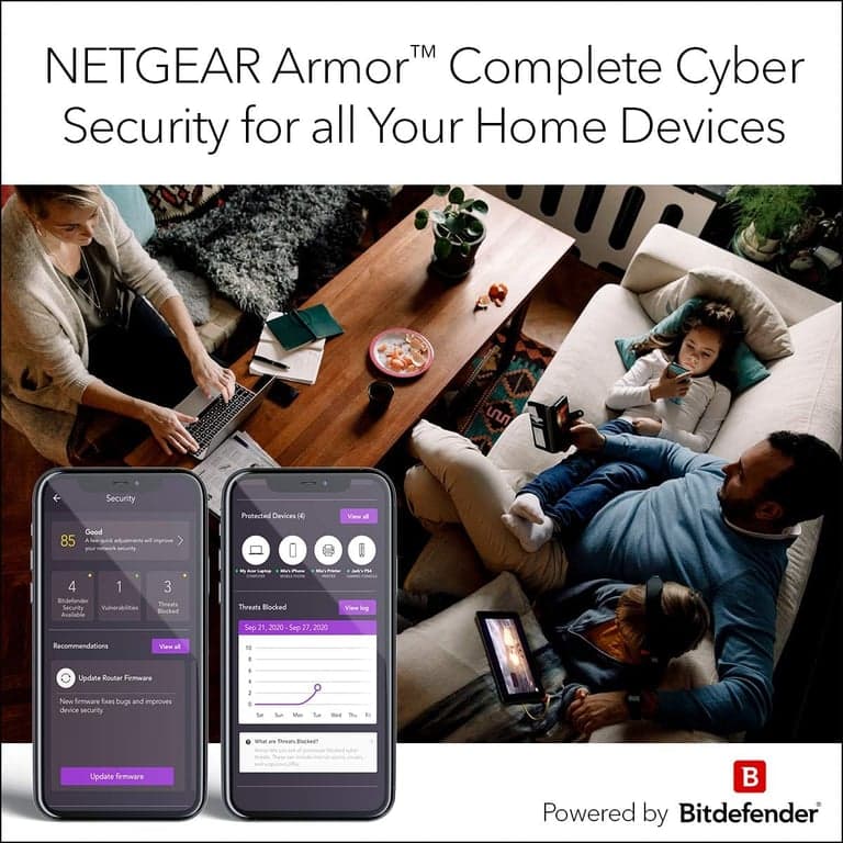 Router WiFi inteligente NETGEAR Nighthawk (RS400) - Velocidad inalámbrica AC2300 (hasta 2300 Mbps) | Cobertura de hasta 2000 pies cuadrados y 35 dispositivos | 4 puertos Ethernet 1G y 2 puertos USB | Incluye 3 años de seguridad Armor - vista alternativa
