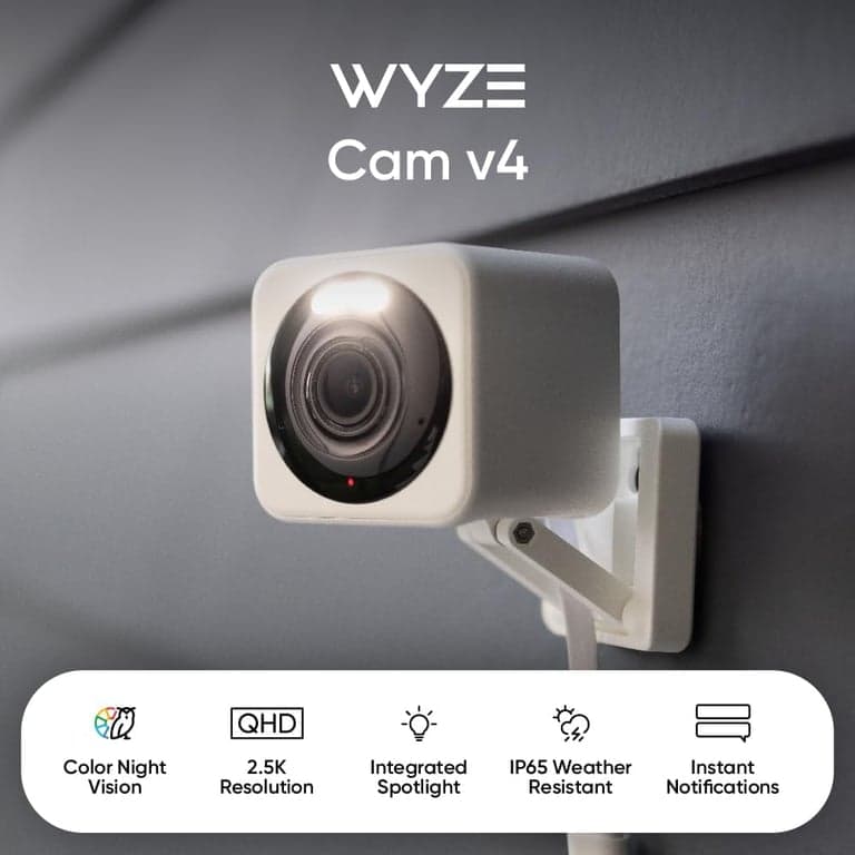 WYZE Cam v4 (modelo más reciente), cámara de seguridad con IA 2.5K, cámaras para interiores/exteriores para seguridad del hogar, monitor de bebé y cámara para mascotas, visión nocturna a color vibrante, no requiere suscripción - vista alternativa