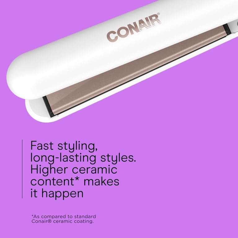 Plancha de pelo Conair Double Ceramic, plancha de pelo de 1 pulgada, cinco ajustes de calor, placas flotantes extralargas, blanca - imagen 2