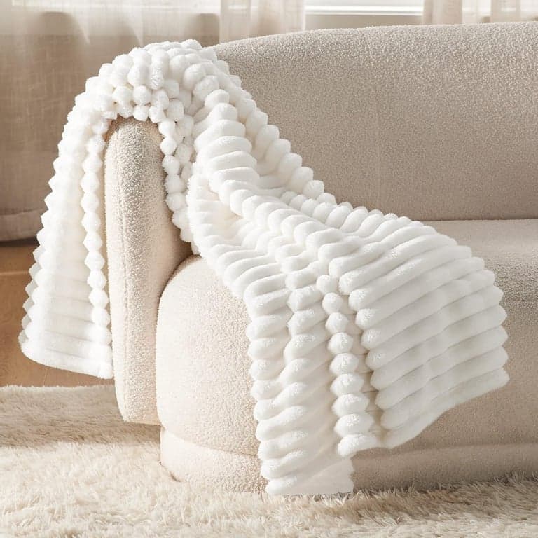 Bedsure Fleece Throw Blanket（White ＆ Beige） - vista alternativa