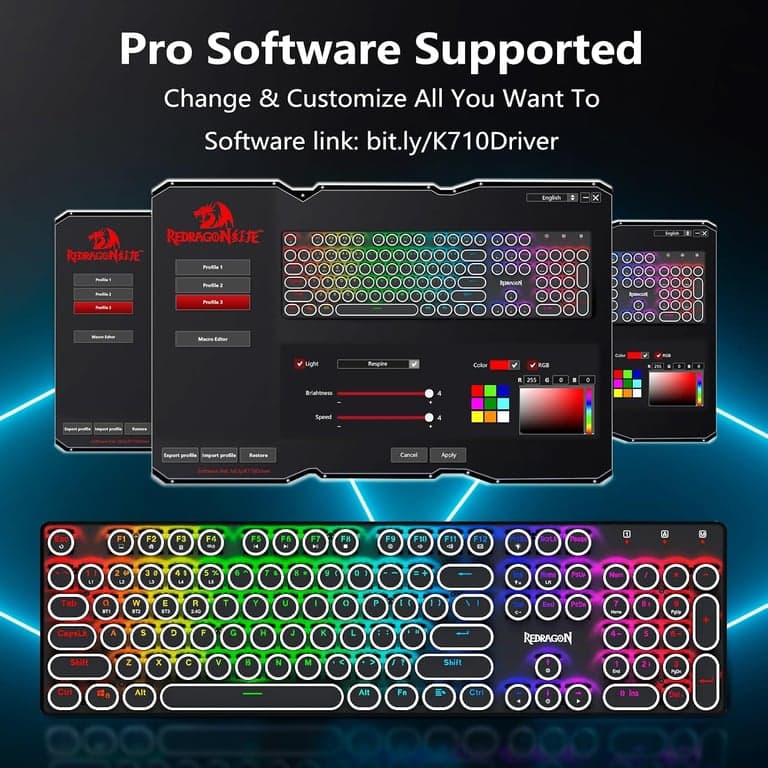 Teclado mecánico inalámbrico para juegos Redragon K710 estilo máquina de escribir, negro - imagen 6