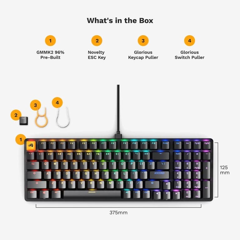 Teclado mecánico para juegos GLORIOUS GMMK 2 - Switches lineales Hotswap estilo Cherry Mx - con cable de tamaño completo - Teclas de doble inyección, RGB - Accesorios para PC - 96%, Negro - imagen 5