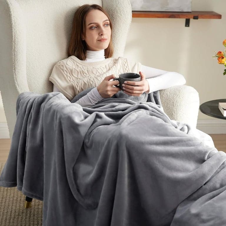 Bedsure Fleece Throw Blanket（Grey ＆ Beige） - vista alternativa