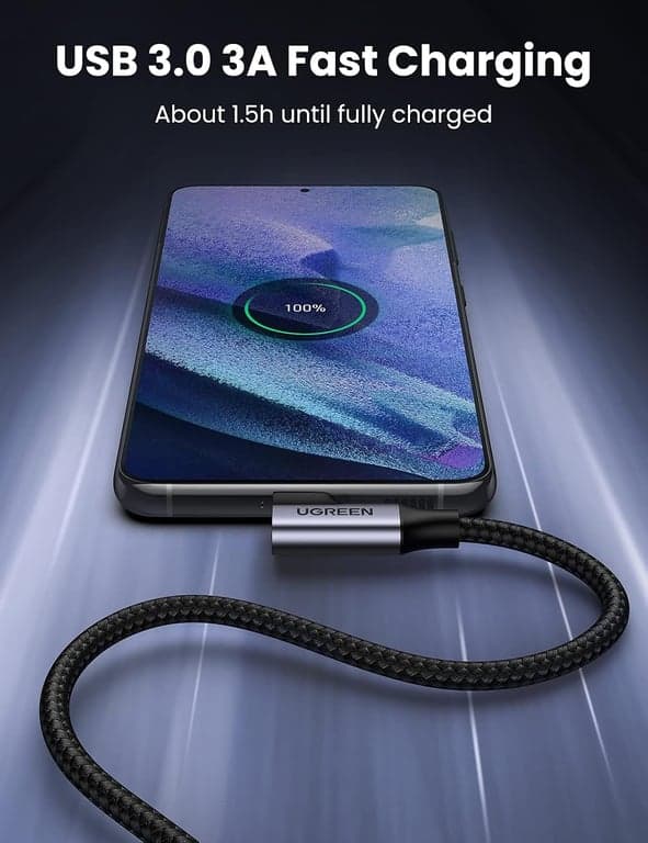 UGREEN Cable USB a C 3.0 Carga Rápida, A a C de 5Gbps en Ángulo Recto, Tipo C Trenzado de Nylon Compatible con iPhone 15/15 Plus/15 Pro, Galaxy S24/S23/S10/S10+, Pixel 8/7, 3.3FT - imagen 2
