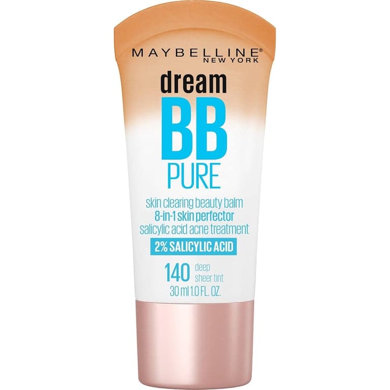 Maybelline Dream Pure Skin Clearing BB Cream, Bálsamo de Belleza Perfeccionador de Piel 8 en 1 con 2% de Ácido Salicílico, Cobertura Traslúcida, Libre de Aceite, Tono Oscuro, 1 Unidad