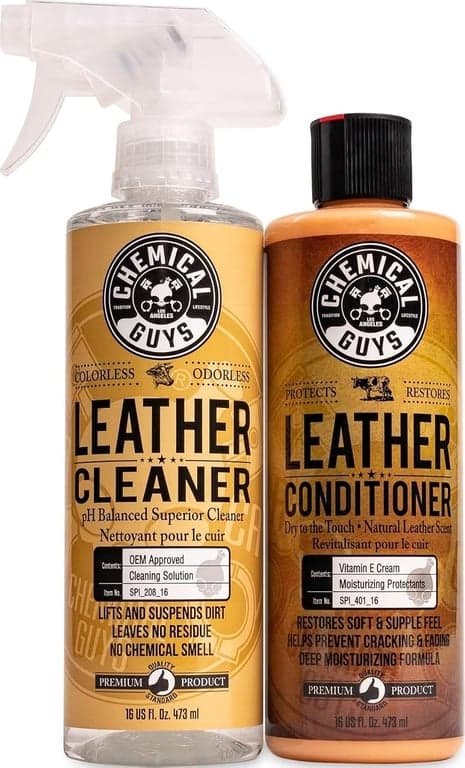 Chemical Guys, Kit Limpiador y Acondicionador de Cuero para Autos y Hogar, 2 x 16 oz | de dos pasos limpia y luego acondiciona asientos, muebles, bolsos y botas, pH-balanceado para cuero natural y sellado