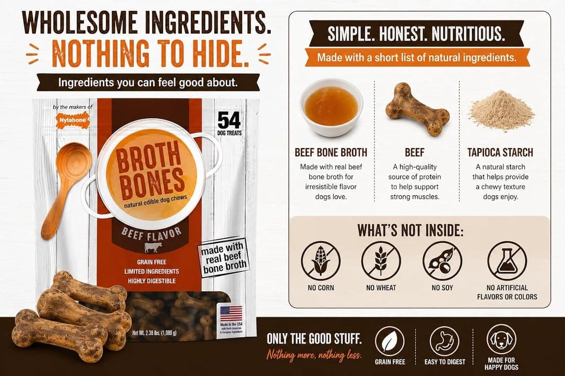 Premios para Perros Nylabone Beef Broth Bones (54 unidades netas), 2.38 Lb - imagen 2