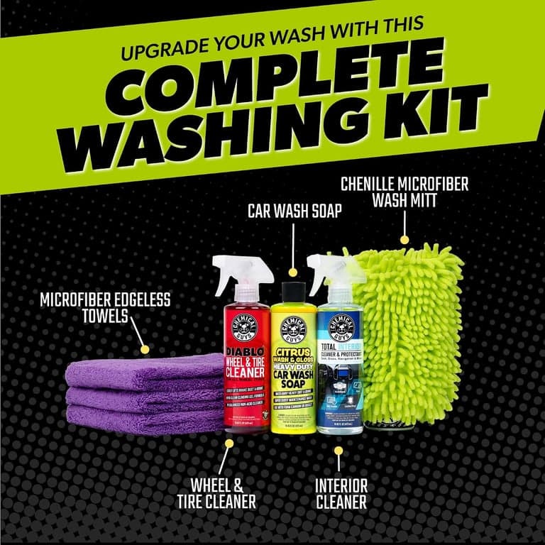 Chemical Guys, Kit de limpieza de autos de 7 piezas, Lavado, Limpiadores de ruedas e interiores | Todo lo que un detallista primerizo necesita para una limpieza completa por dentro y por fuera sin comprar piezas una por una - vista alternativa