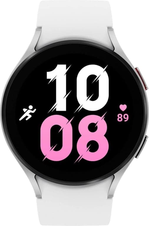 SAMSUNG Galaxy Watch 5 44mm Smartwatch Bluetooth con Rastreador de Cuerpo, Salud, Fitness y Sueño, Cristal de Zafiro, Seguimiento GPS Mejorado, Versión de EE. UU., Bisel Plateado con Correa Blanca (Renovado) - vista alternativa