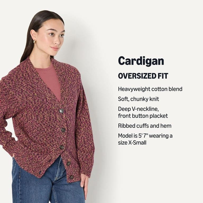 Cárdigan de mezcla de algodón grueso multicolor con botones y cuello en V profundo de corte extragrande para mujer Amazon Essentials - imagen 3