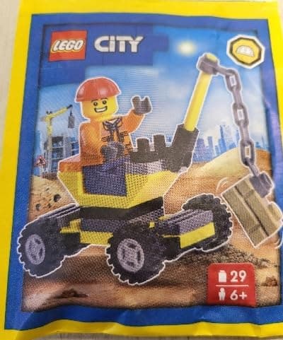 LEGO City: Minifigura de trabajador de construcción con grúa pequeña - vista alternativa