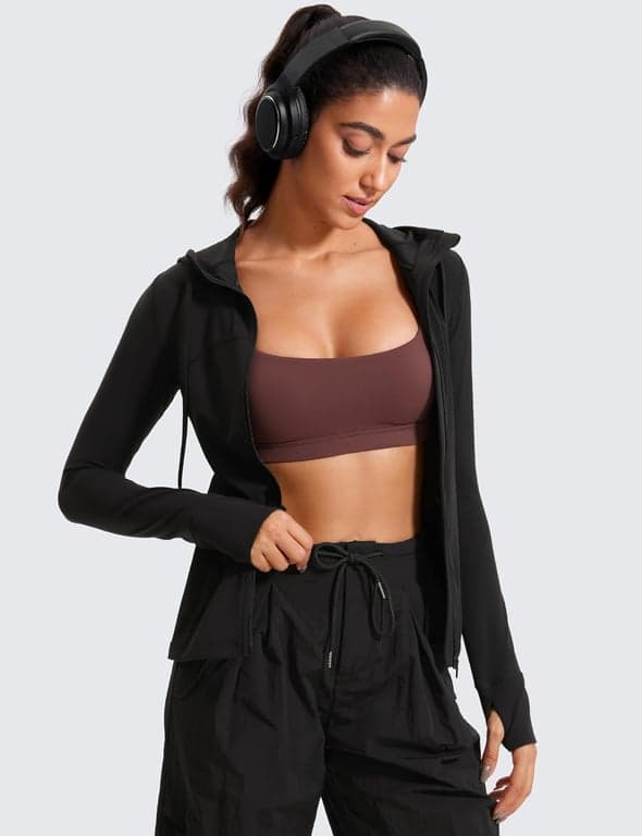CRZ YOGA Butterluxe Chaquetas con Capucha a la Cadera | Extremadamente Suave, Atlética, Ajuste Delgado, Cremallera Completa, Ventilación de Malla Trasera, Bolsillos Laterales con Cremallera, Agujeros para Pulgares, para Mujer - imagen 5