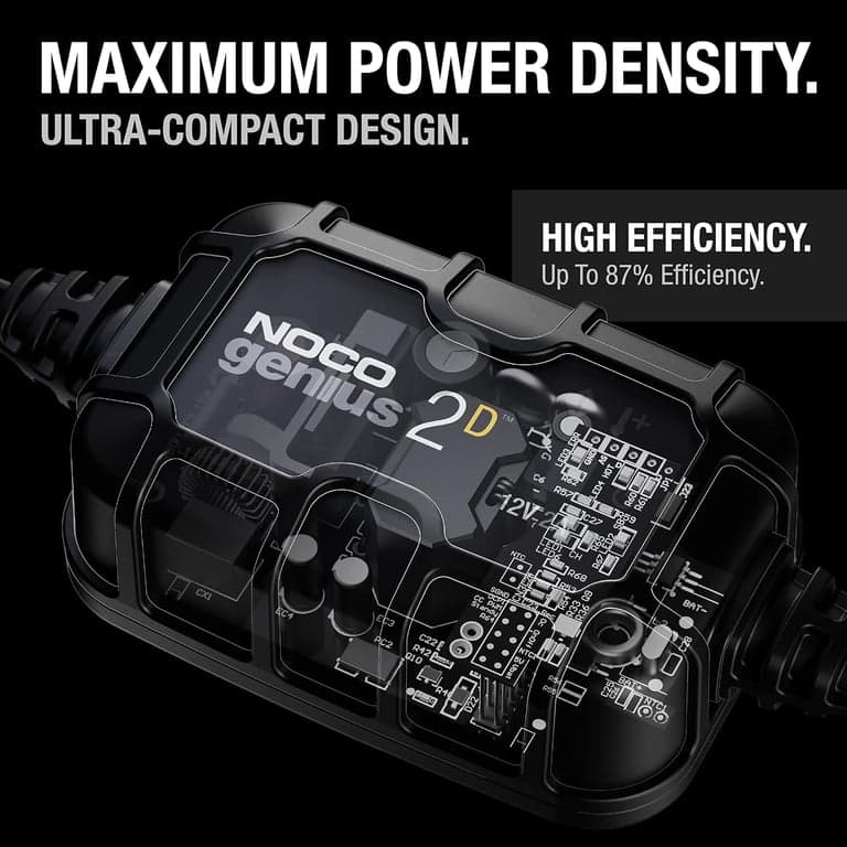NOCO GENIUS2D: Cargador de batería inteligente a bordo de 2A 12V - Mantenedor automático de montaje directo, cargador de goteo y desulfatador con protección contra sobrecarga y compensación de temperatura – para baterías de plomo-ácido | Montaje directo, protección contra sobrecarga, desulfatador, compensación de temperatura, modo forzado, para plomo-ácido (húmedas, gel, AGM, SLA) - imagen 2