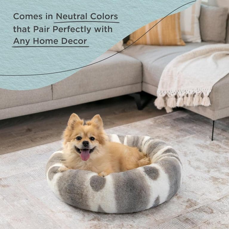 Cama para perro tipo dona relajante de piel sintética de lujo con estampado Best Friends by Sheri, gris, pequeña, 23x23 - imagen 5