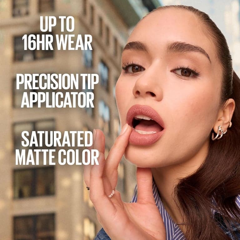 Maybelline Super Stay Matte Ink Lápiz Labial Líquido, Color de Alto Impacto de Larga Duración, Hasta 16H de Uso, Exhilarator, Rojo Rubí, 1 Unidad, El Empaque Puede Variar - imagen 3
