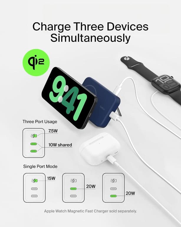 Belkin 10000mAh 15W Qi2 MagSafe Power Bank con soporte integrado - vista alternativa