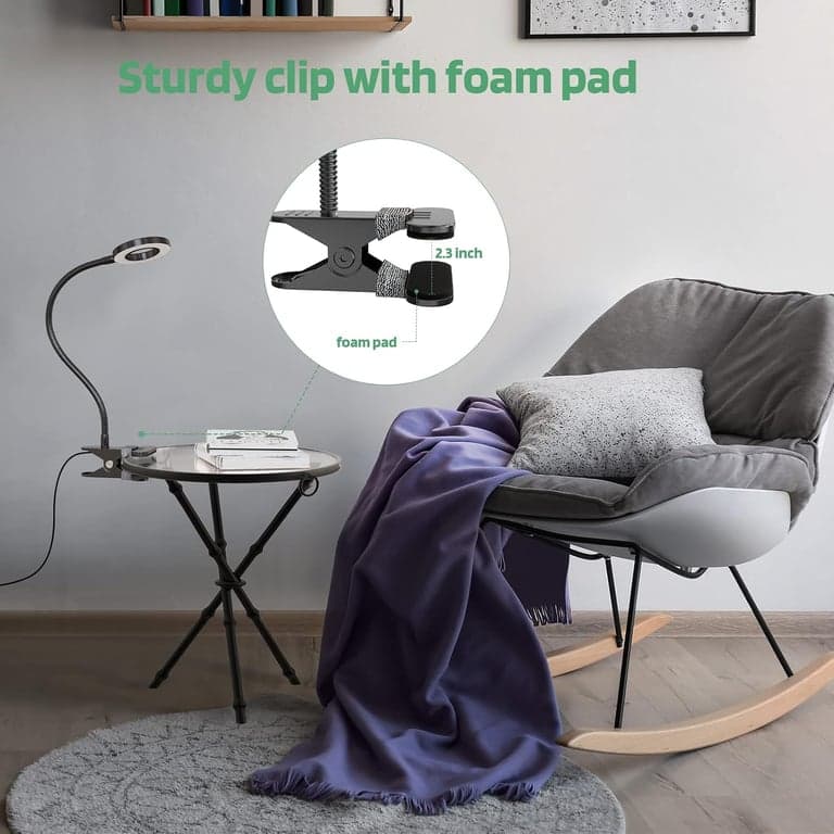 Glorious-LITE Lámpara con clip 36 LED para lectura con cuidado ocular para cama, negra - imagen 3
