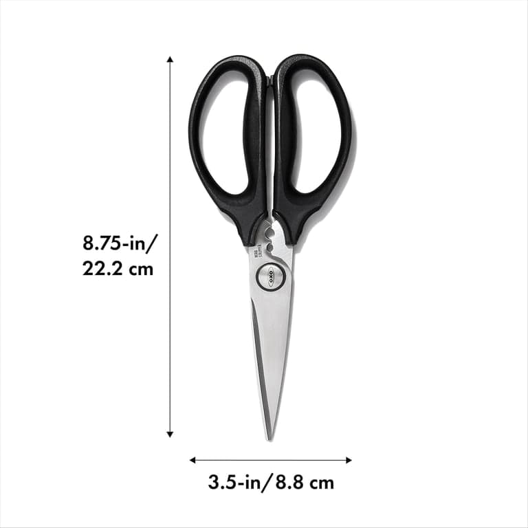 Colador de doble varilla OXO Good Grips de 8 pulgadas, negro y tijeras multiusos para cocina y hierbas - imagen 5