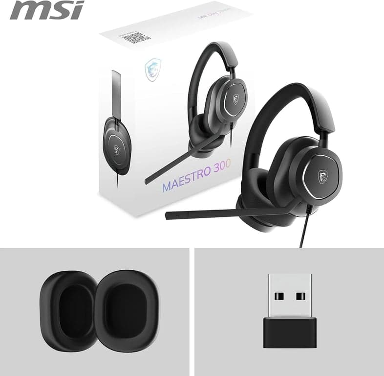 Auriculares para juegos MSI Maestro 300 - Drivers de neodimio de 40 mm, micrófono unidireccional (cardioide), almohadillas de espuma de alta densidad, diseño ligero y giratorio, USB-C, adaptador USB-C a A - Con cable - imagen 6