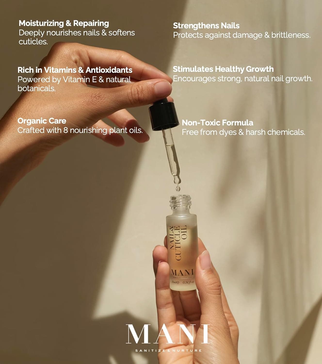 Aceite para Uñas y Cutículas Mani - para el Crecimiento de Enriquecido con Almendra, Macadamia, Cáñamo y Jojoba - Cuidado de Protege y Fortalece - 0.34 oz - vista alternativa