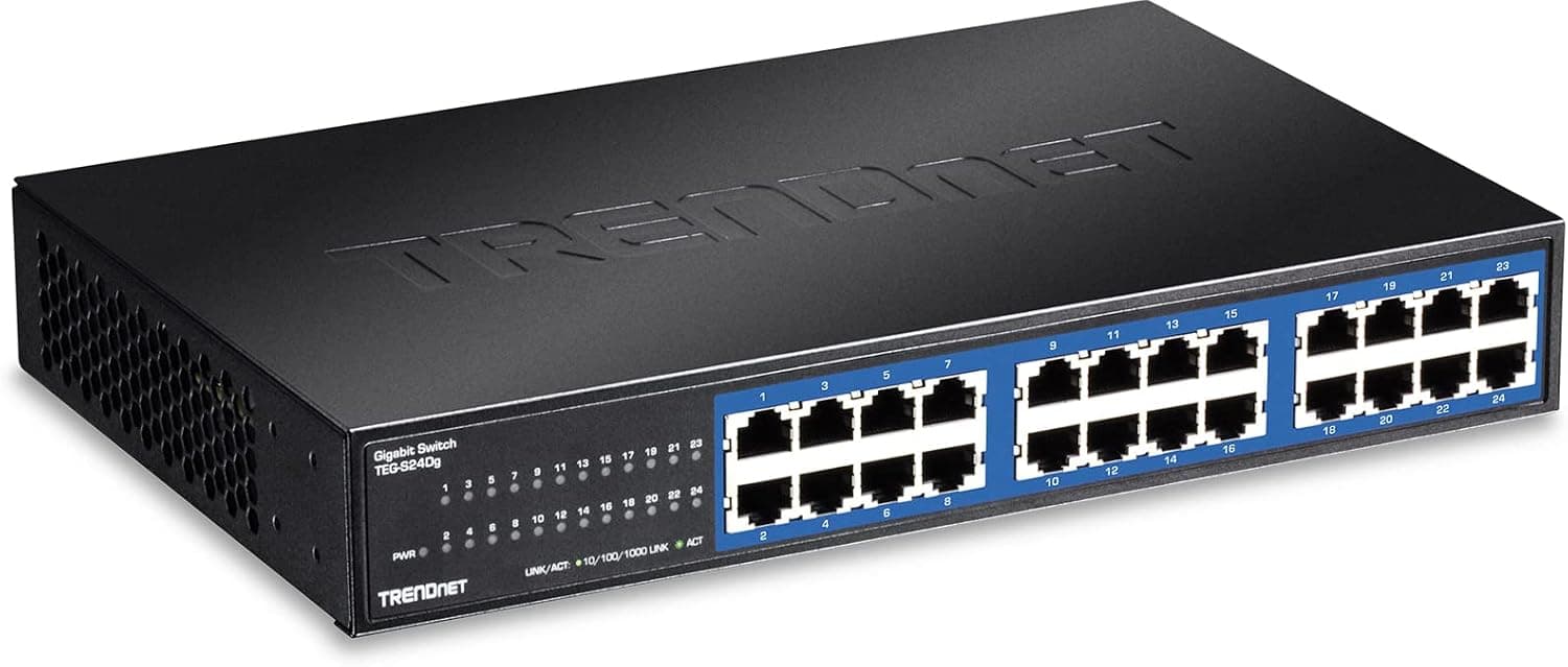 TRENDnet Switch de Escritorio Gigabit GREENnet No Administrado de 24 Puertos, de Red Ethernet, 24 Puertos RJ-45 Ethernet 10-100-1000, Capacidad de Conmutación de 48Gbps, Protección de por Vida, Negro, TEG-S24DG
