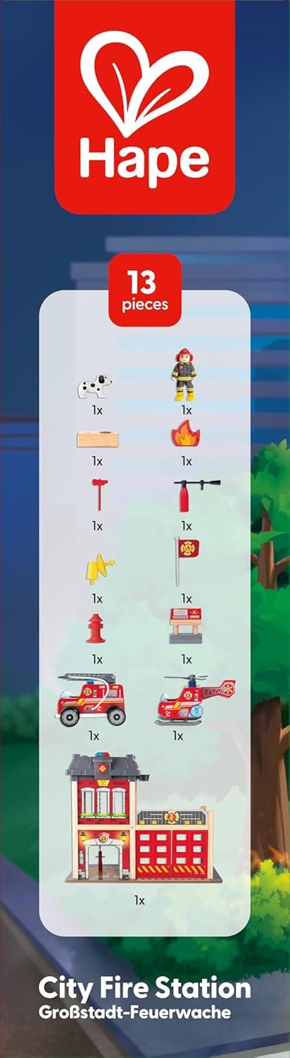 Hape Fire Station Playset | Casa de muñecas de madera para niños, estimula habilidades motoras clave y promueve el juego en equipo - imagen 8