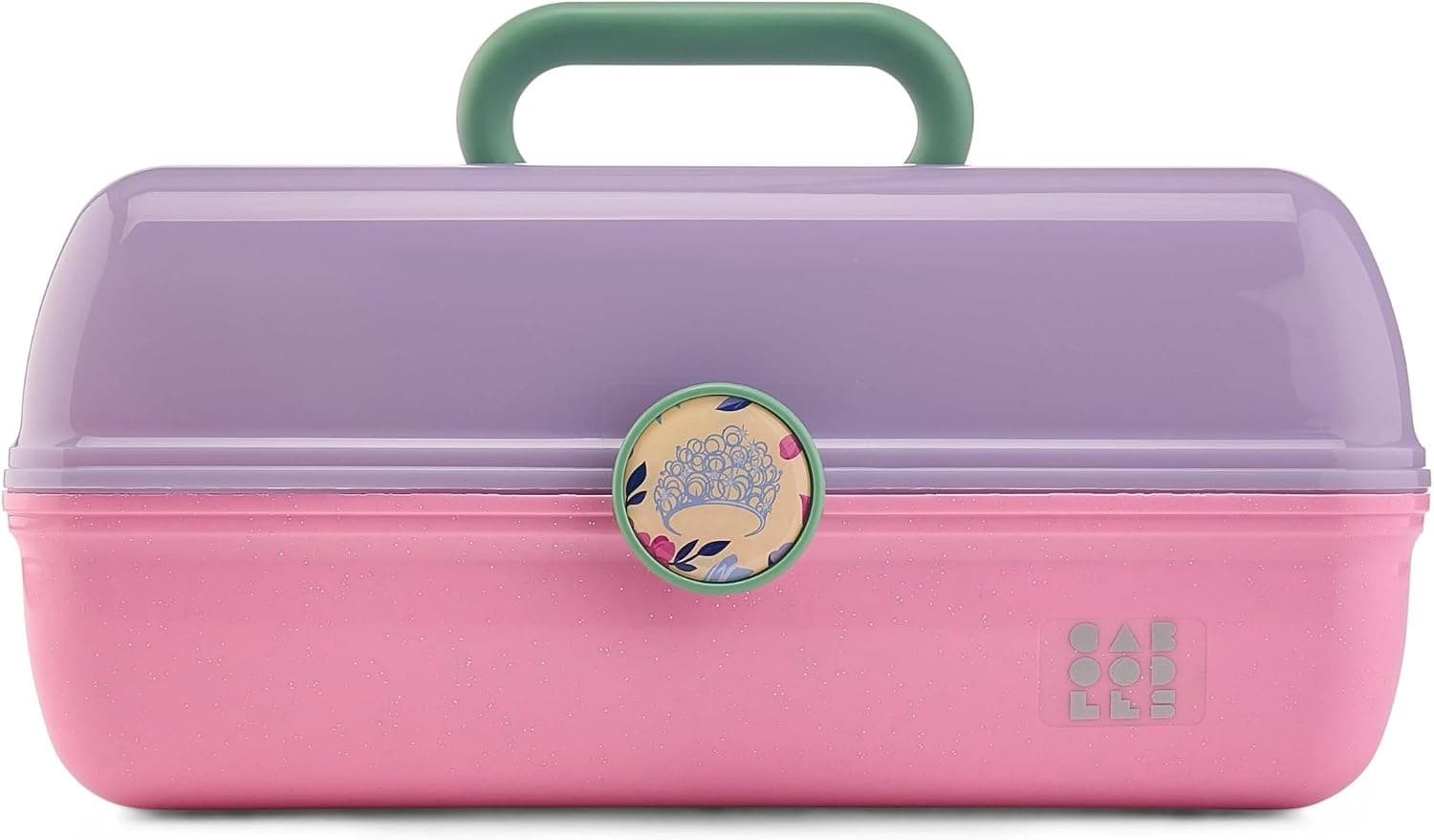Caboodles On-The-Go Girl Makeup Box, Wicked: For Good Glinda Glam Limited Edition, Caja organizadora de maquillaje de plástico duro, Espejo incorporado, Cierre seguro, Incluye una hoja de pegatinas con temática de Wicked