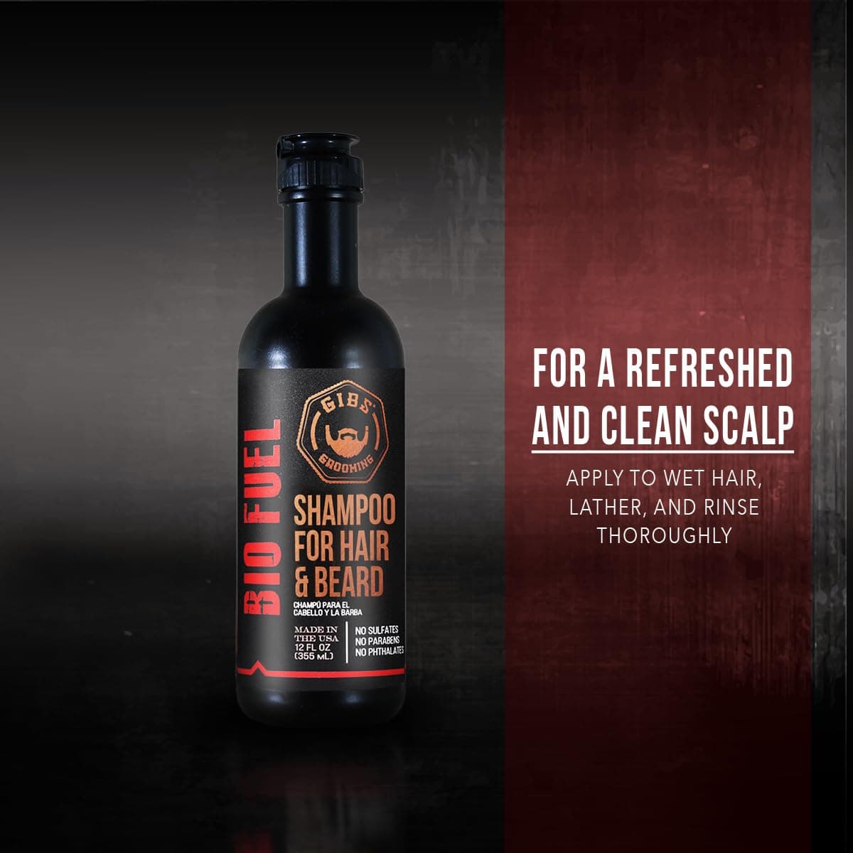 GIBS Bio Fuel Shampoo para Cabello y Barba, Hidratante y Nutritivo, 12 fl oz - vista alternativa
