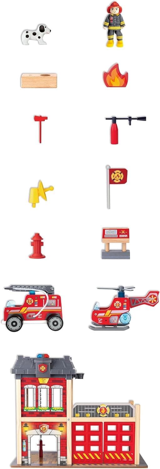 Hape Fire Station Playset | Casa de muñecas de madera para niños, estimula habilidades motoras clave y promueve el juego en equipo - imagen 6
