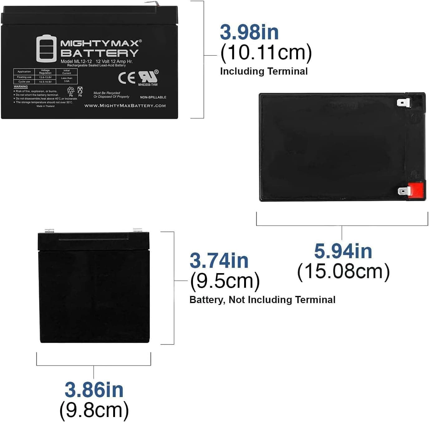 Mighty Max Battery 12V12AH F2 Batería para Razor Dirt Rocket SX500-15128101 - Paquete de 3 - vista alternativa