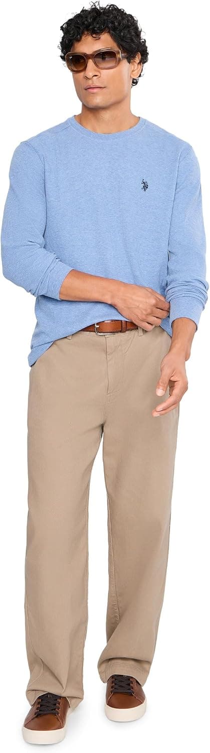 U.S. POLO ASSN. Camiseta térmica de manga larga con cuello redondo para hombre, color azul río jaspeado, talla M - vista alternativa