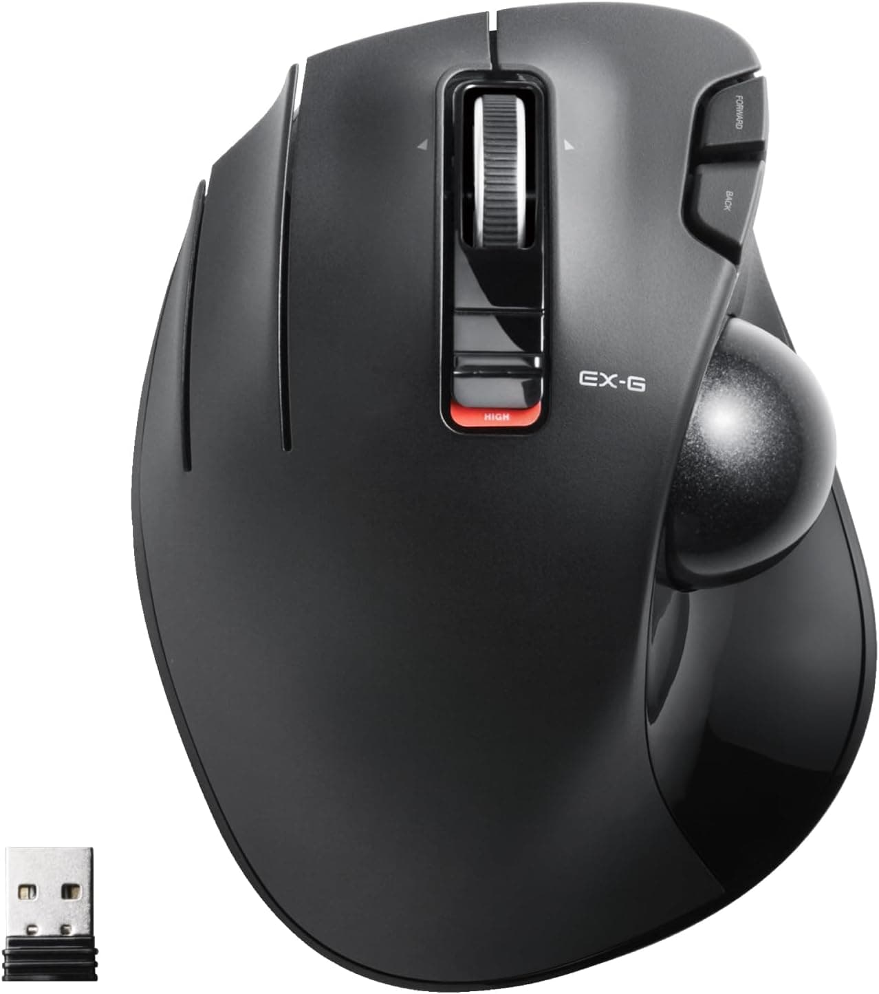 Mouse Trackball ELECOM EX-G para Zurdos, Inalámbrico USB de 2.4 GHz, Ergonómico, Control con el Pulgar, Bola Rodante de Seguimiento, 6 Botones Programables, Desplazamiento Inclinable