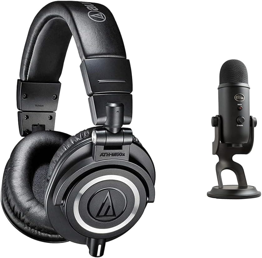 Audífonos de monitoreo de estudio profesionales Audio-Technica ATH-M50x con micrófono USB Yeti