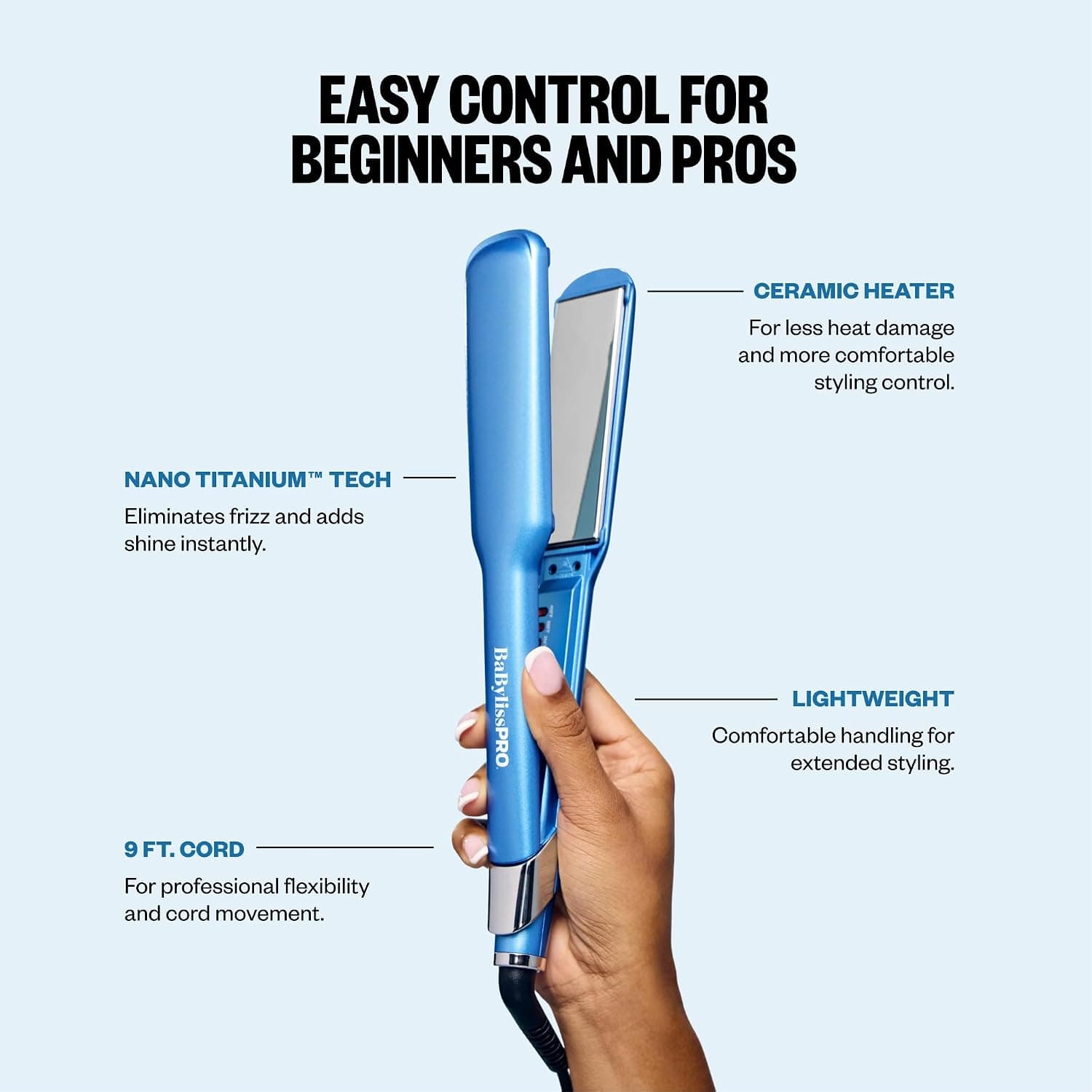 BabylissPRO Nano Titanium Plancha de Pelo Ultra-Delgada, para Todo Tipo de Cabello - imagen 4