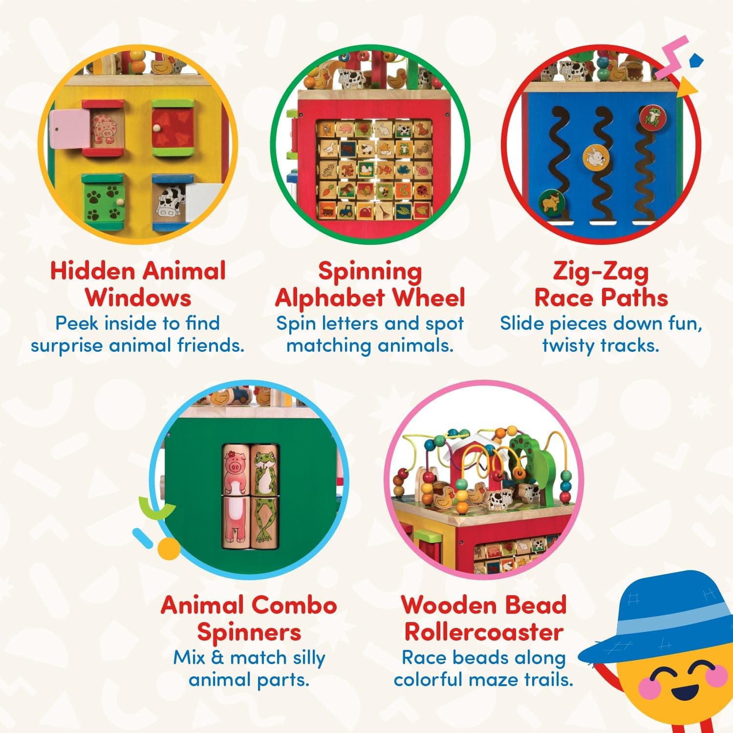 Battat Cubo de Actividades de Madera - Centro de Juego de 5 Lados con Laberinto de Cuentas, Puertas - imagen 3