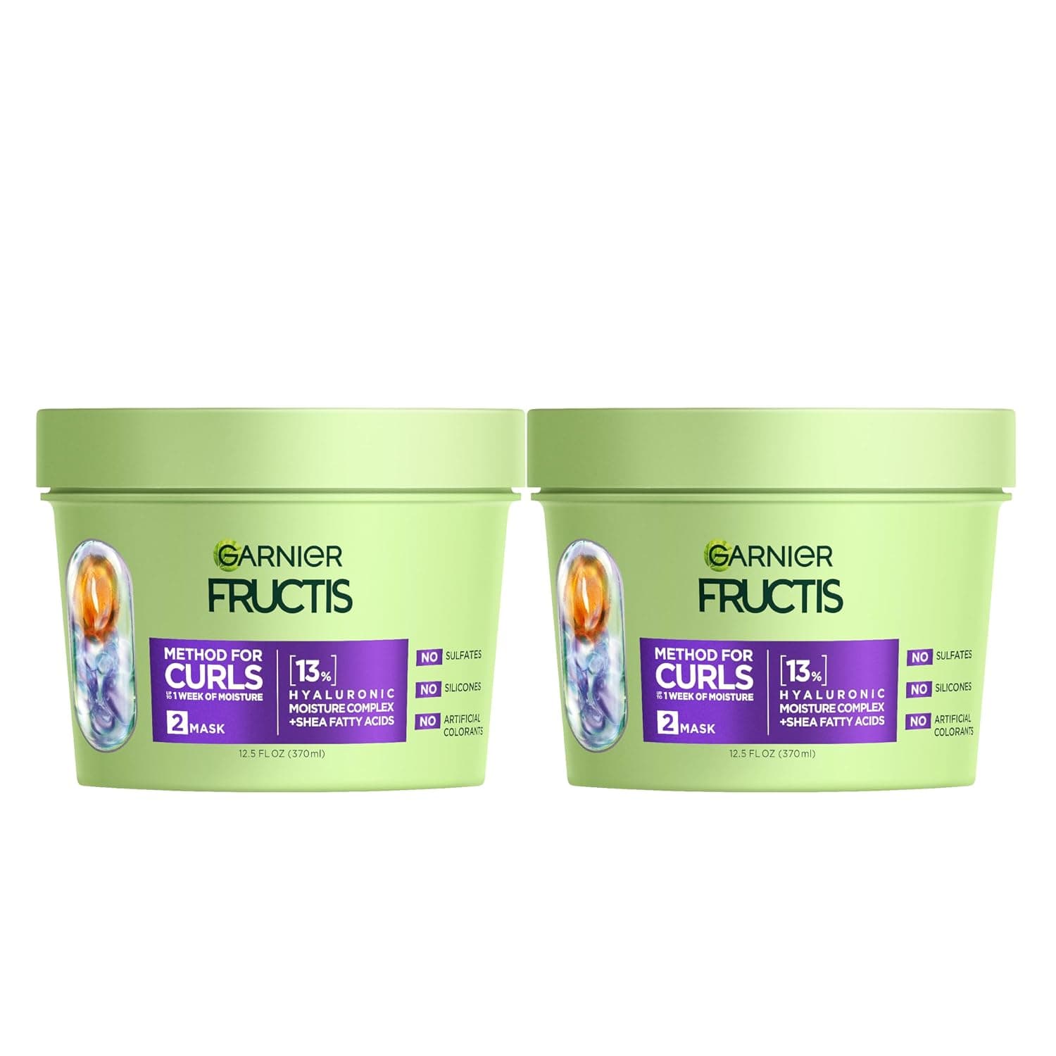 Garnier Fructis Method for Curls Mascarilla Capilar Rellenadora de Humedad para Cabello Rizado con hasta 13% de Complejo de Hialurónico, Diseñada y Probada para Rizos y Espirales 2C a 4C, 12.5 fl oz