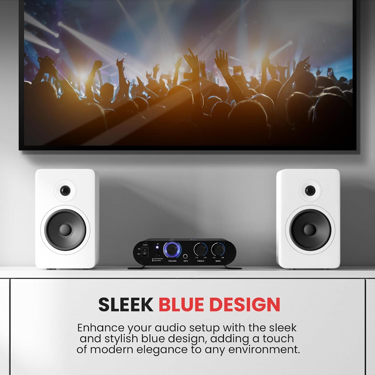 Amplificador de audio para el hogar Pyle inalámbrico Bluetooth - Receptor de sonido estéreo portátil mini de doble canal de 90W con selector de altavoces, RCA, AUX, LED, adaptador de 12V - Para PA de smartphone, uso en estudio - PFA330BT - imagen 2