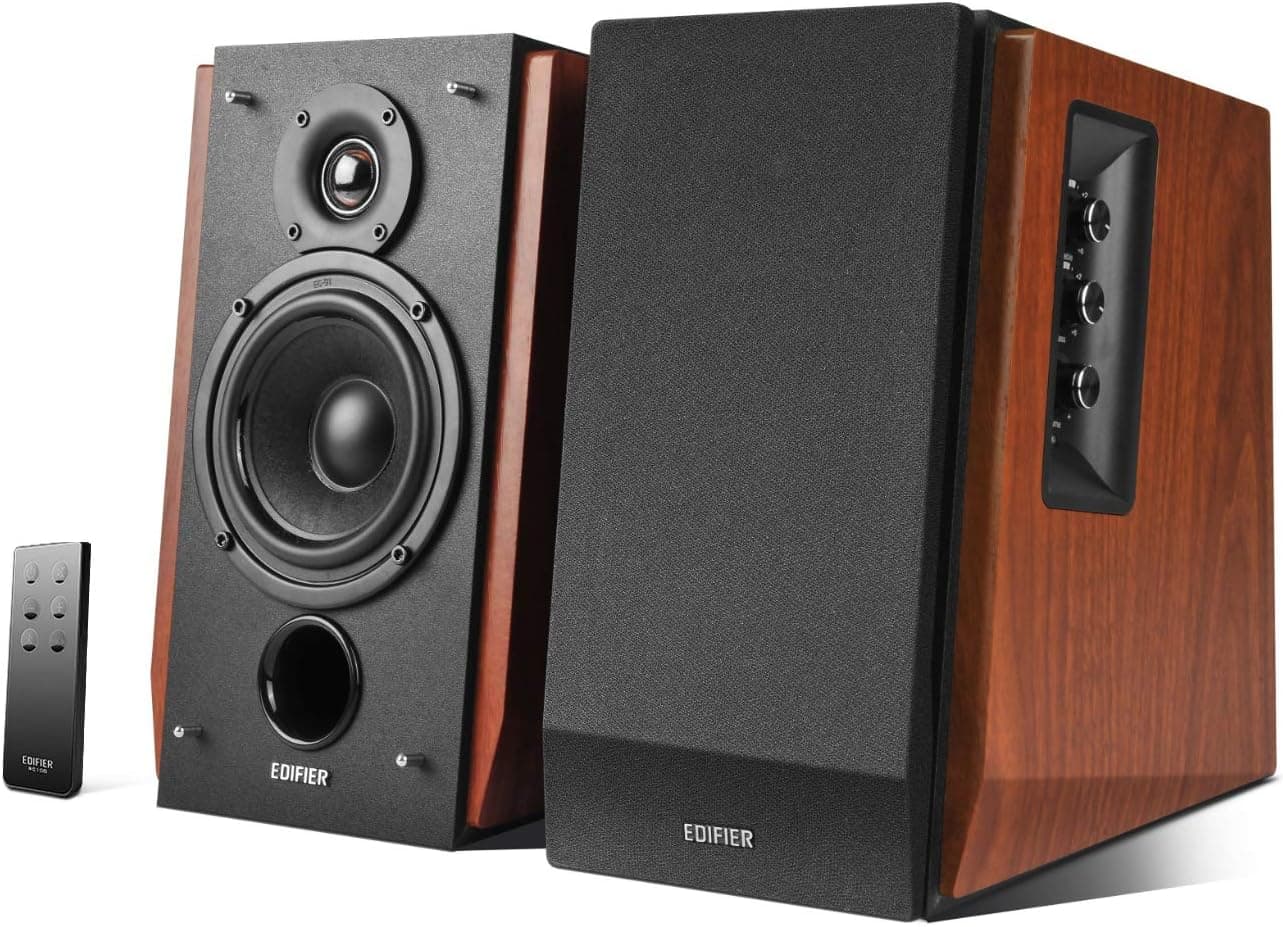 Altavoz de estantería Bluetooth Edifier R1700BT - Monitores de estudio de campo cercano activos - Configuración de altavoces autoamplificados 2.0 con caja de madera - 66w RMS