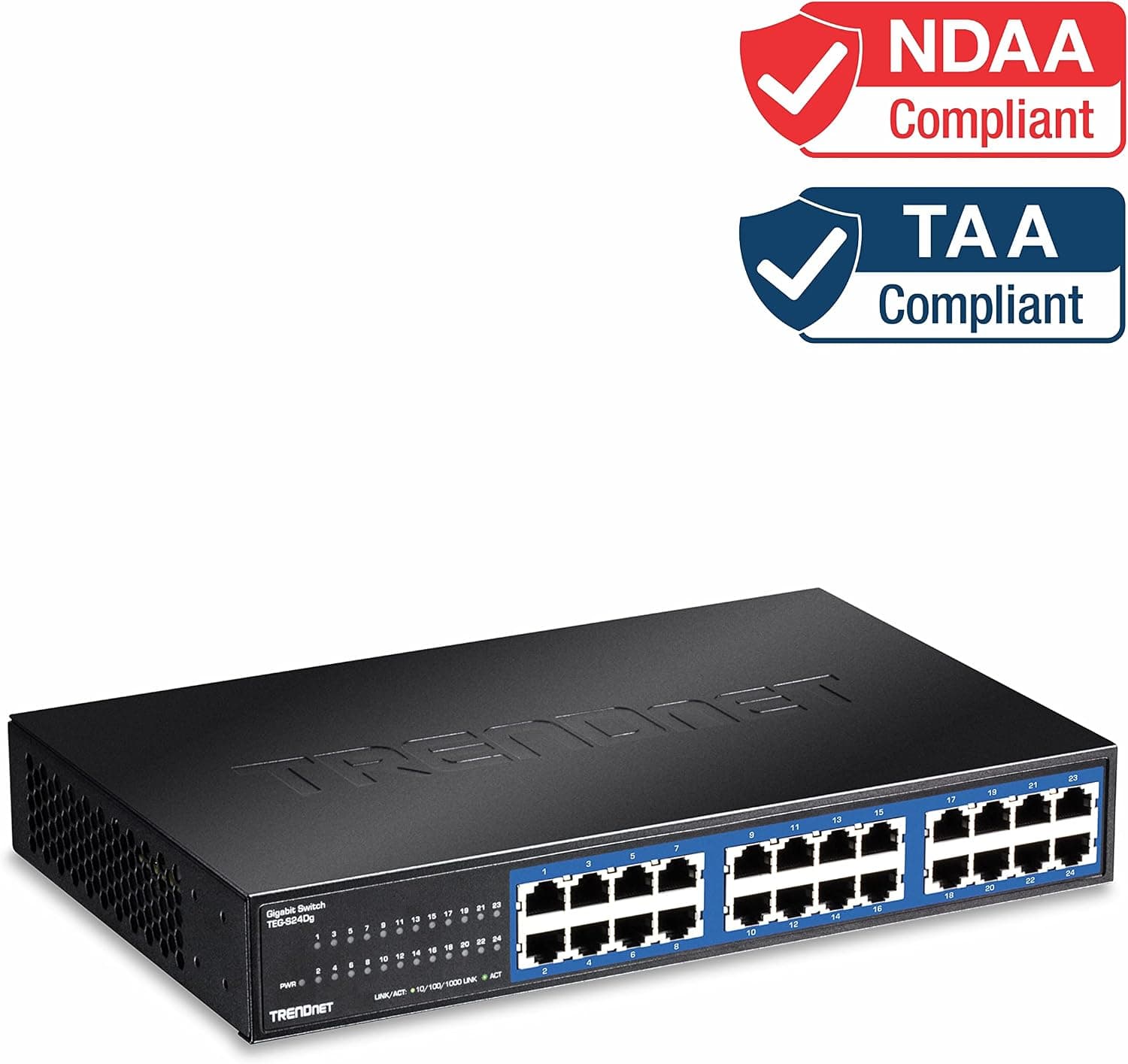 TRENDnet Switch de Escritorio Gigabit GREENnet No Administrado de 24 Puertos, de Red Ethernet, 24 Puertos RJ-45 Ethernet 10-100-1000, Capacidad de Conmutación de 48Gbps, Protección de por Vida, Negro, TEG-S24DG - vista alternativa