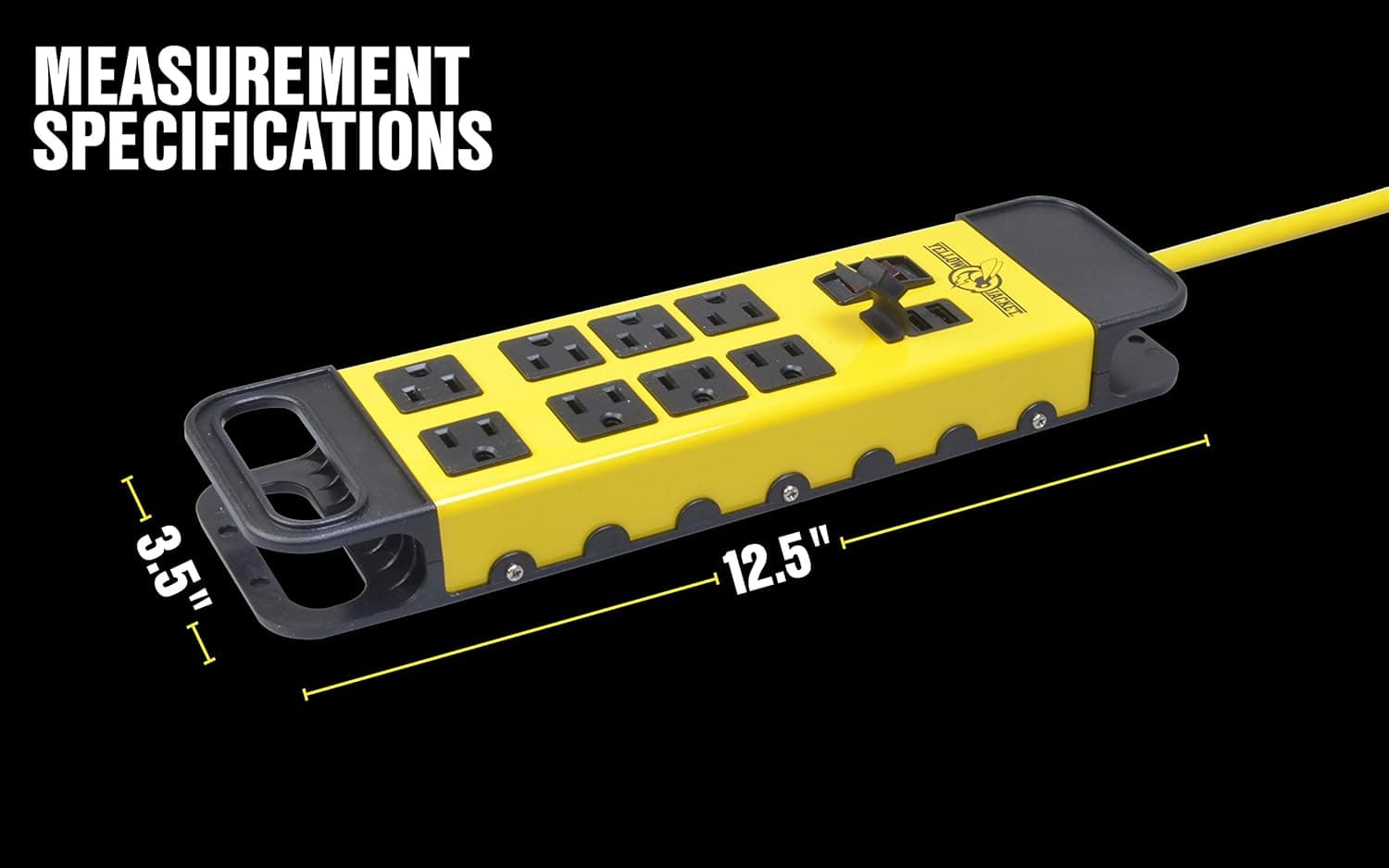 Southwire Yellow Jacket Power Block - Regleta de metal de alta resistencia de 8 tomas - Puertos USB duales para carga rápida - Diseño resistente para taller - Cable amarillo de 6 pies - Construcción duradera de calibre 14 - imagen 6