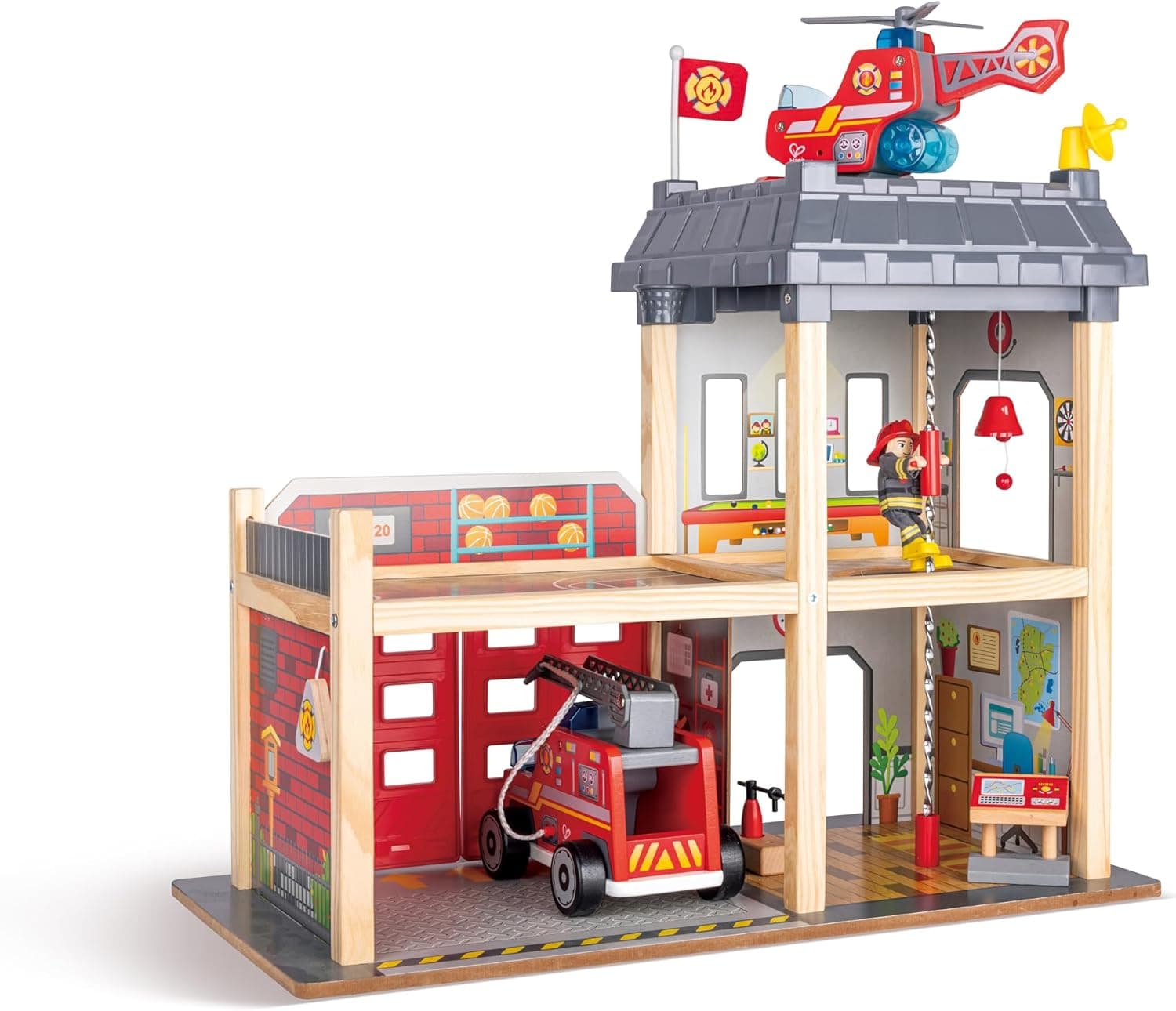 Hape Fire Station Playset | Casa de muñecas de madera para niños, estimula habilidades motoras clave y promueve el juego en equipo - imagen 5