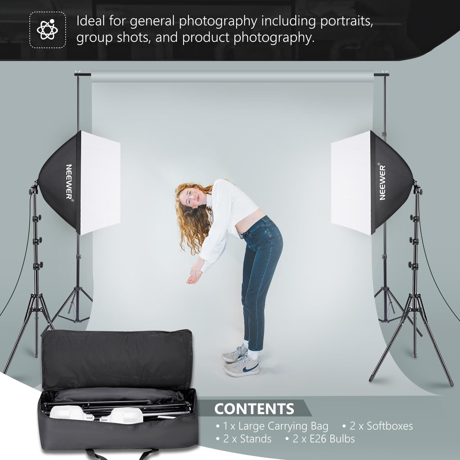 NEEWER Kit de Iluminación Softbox Equivalente a 700W, Paquete de 2, Equipo de Estudio Fotográfico - imagen 5