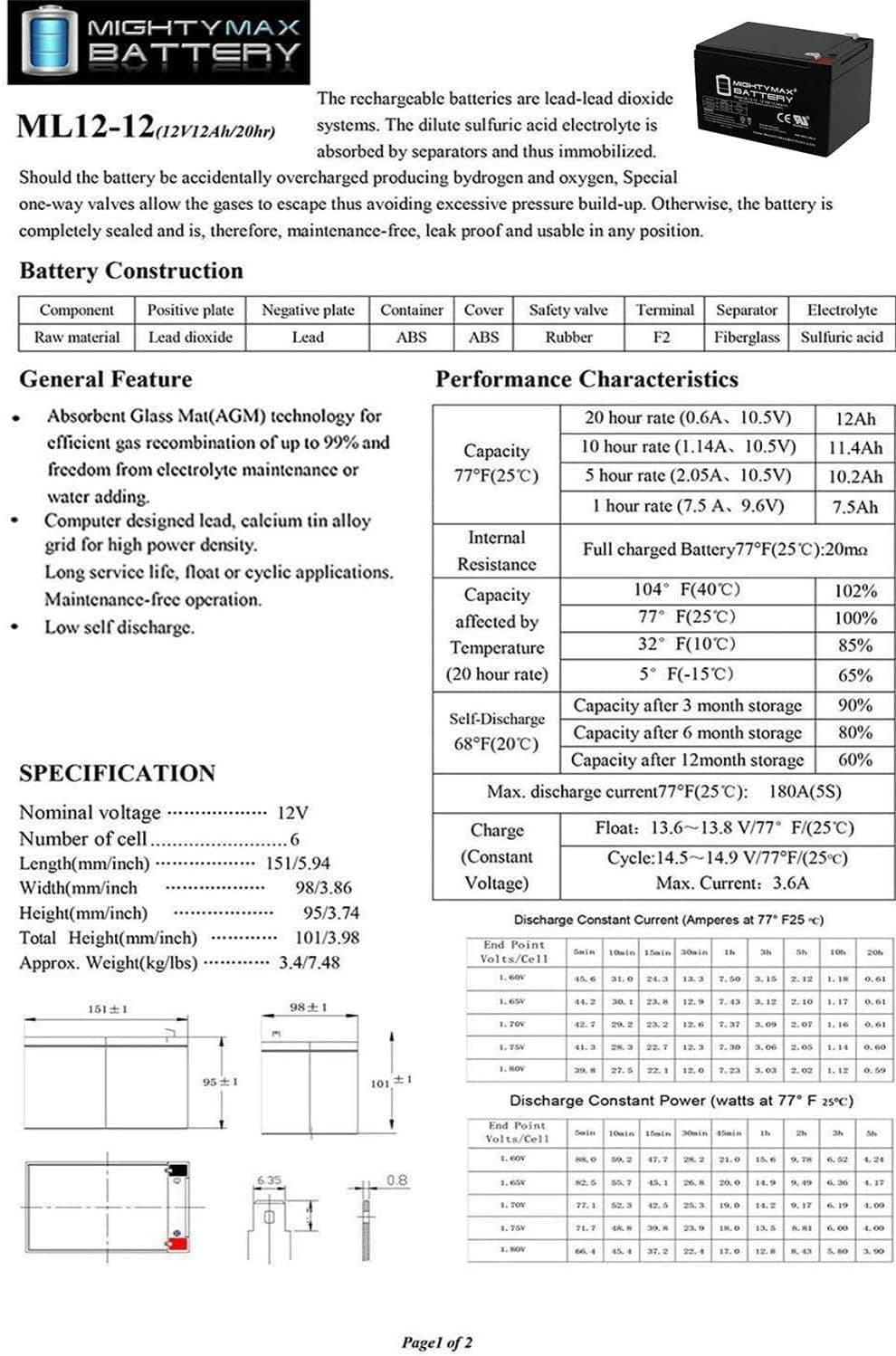 Mighty Max Battery 12V12AH F2 Batería para Razor Dirt Rocket SX500-15128101 - Paquete de 3 - imagen 5